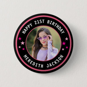 Gelukkige verjaardag op maat gemaakte foto Cute Ro Ronde Button 5,7 Cm