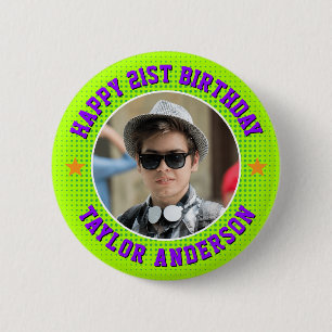Gelukkige verjaardag op maat gemaakte foto retro g ronde button 5,7 cm