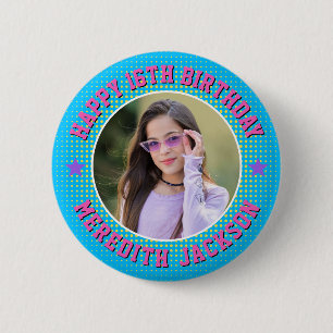 Gelukkige verjaardag op maat gemaakte foto retro g ronde button 5,7 cm