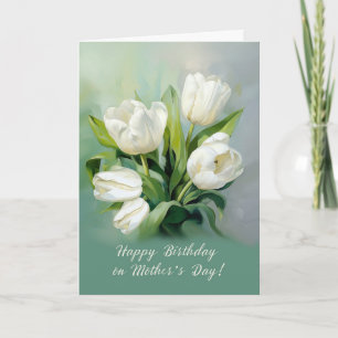 Gelukkige Verjaardag op Moederdag Witte Tulpen Kaart