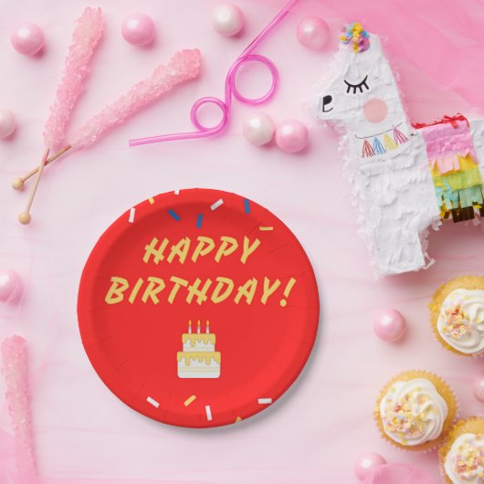 Gelukkige verjaardag op rood papieren bordje (Feest)