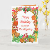 Gelukkige verjaardag op Thanksgiving herfstbladere Kaart (Gele Bloem)