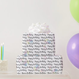 Gelukkige verjaardag op wit met bellen cadeaupapier