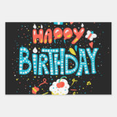 Gelukkige Verjaardag op Zwart Inpakpapier Vel (Voorkant)