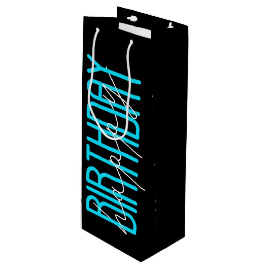 Gelukkige verjaardag op zwart wijn cadeautas (Voorkant Gekanteld)