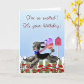 Gelukkige Verjaardag, Opgewekte Zwarte Poedel in Kaart (Gele Bloem)