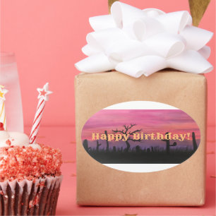 Gelukkige Verjaardag Origineel Kunstwerk (Catctus) Ovale Sticker