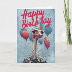 Gelukkige Verjaardag Ostrich met Partij Pet Ballon Kaart