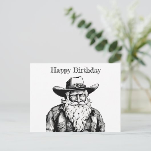 Gelukkige Verjaardag Oude Cowboy in Leren Jas Briefkaart (Staand voorkant)