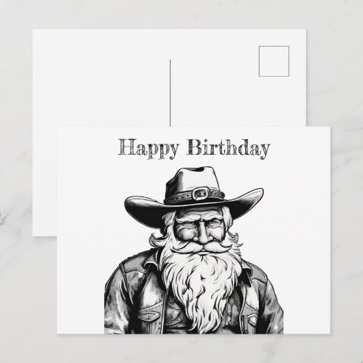 Gelukkige Verjaardag Oude Cowboy in Leren Jas Briefkaart (Voorkant / Achterkant)
