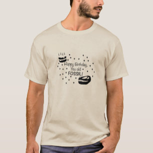 Gelukkige verjaardag, oude fossiel t-shirt