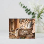 Gelukkige verjaardag Oude Vintage Stoel en Wangzan Briefkaart (Staand voorkant)