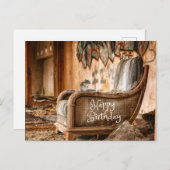 Gelukkige verjaardag Oude Vintage Stoel en Wangzan Briefkaart (Voorkant / Achterkant)