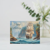 Gelukkige verjaardag oude zeilschip bij eiland  briefkaart (Staand voorkant)
