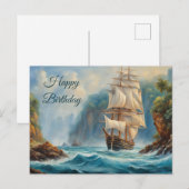 Gelukkige verjaardag oude zeilschip bij eiland  briefkaart (Voorkant / Achterkant)