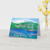 Gelukkige verjaardag pa Sailing Mountain Lake Kaart (Gele Bloem)