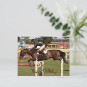 Gelukkige verjaardag: Paard en ruiter springen 2 Briefkaart (Staand voorkant)