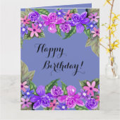 Gelukkige Verjaardag! Paarse BloemenSwags, Grote Kaart (Gele Bloem)