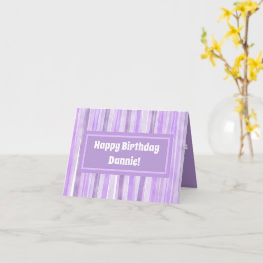Gelukkige Verjaardag Paarse Gestreepte Custom Kaart (Gele Bloem)