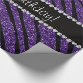 Gelukkige verjaardag paarse glitter zebra strepen cadeaupapier (Hoek)