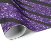 Gelukkige verjaardag paarse glitter zebra strepen cadeaupapier (Rol Hoek)