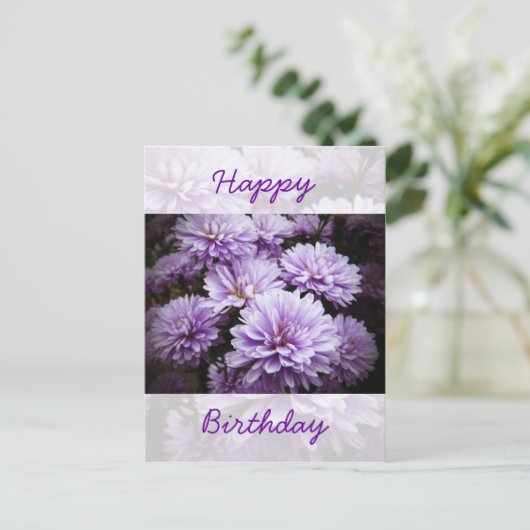 Gelukkige Verjaardag - Paarse Haze Chrysanten Briefkaart (Staand voorkant)