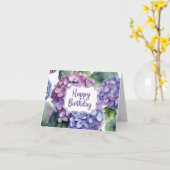 Gelukkige Verjaardag Paarse Hydrangea Bloemen Kaart (Gele Bloem)