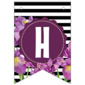 Gelukkige Verjaardag Paarse Iris Zwart Witte Strep Vlaggetjes (Tweede vlag)