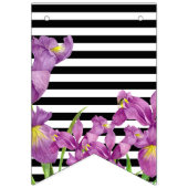 Gelukkige Verjaardag Paarse Iris Zwart Witte Strep Vlaggetjes (Eerste vlag)