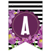 Gelukkige Verjaardag Paarse Iris Zwart Witte Strep Vlaggetjes (Derde vlag)