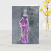 Gelukkige Verjaardag (paarse kleding) Kaart (Gele Bloem)