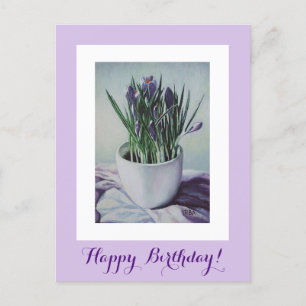 Gelukkige Verjaardag paarse krokus bloemenkunst Briefkaart