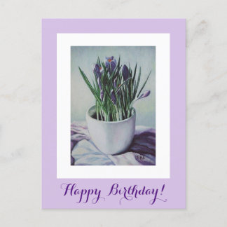 Gelukkige Verjaardag paarse krokus bloemenkunst Briefkaart