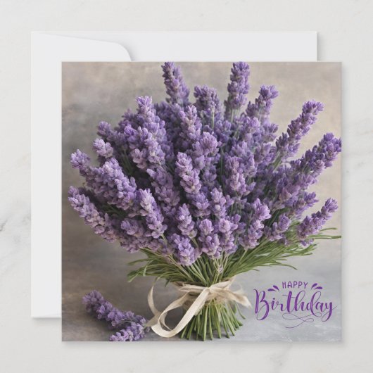 Gelukkige Verjaardag Paarse Lavendel Bloemen Boeke Kaart (Voorkant)