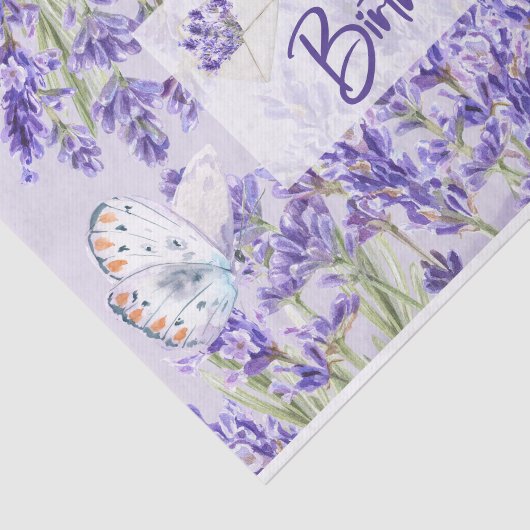 Gelukkige Verjaardag Paarse Lavendelbloemen Tissuepapier (Detail)