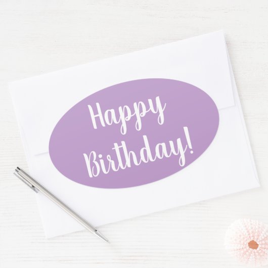 Gelukkige Verjaardag Paarse Lila Ovale Sticker (Envelop)