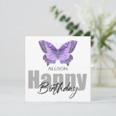Gelukkige Verjaardag Paarse Vlinder Gepersonalisee Kaart (Staand voorkant)