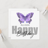 Gelukkige Verjaardag Paarse Vlinder Gepersonalisee Kaart (Voorkant / Achterkant in situ)