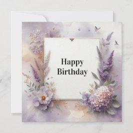gelukkige verjaardag paarse waterverf bloemen kaar feestdagenkaart