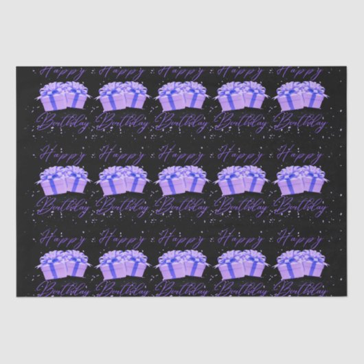 Gelukkige Verjaardag  Paarse Weefseldocument Tissuepapier (Voorkant)