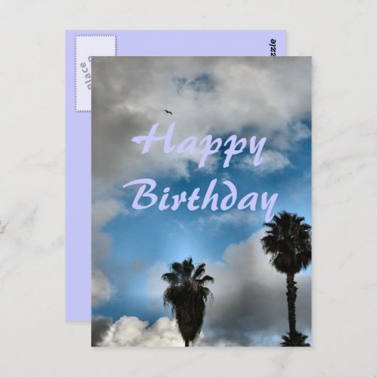 Gelukkige Verjaardag palmbomen en lucht Briefkaart (Voorkant / Achterkant)