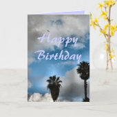 Gelukkige Verjaardag palmbomen en lucht Kaart (Gele Bloem)