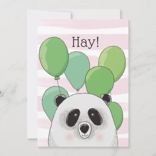 Gelukkige verjaardag. Panda. Roze groene kaart (Voorkant)