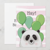 Gelukkige verjaardag. Panda. Roze groene kaart (Voorkant / Achterkant)