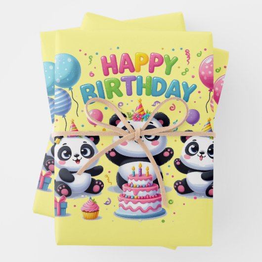 Gelukkige Verjaardag Panda's Inpakpapier Vel (In situ)