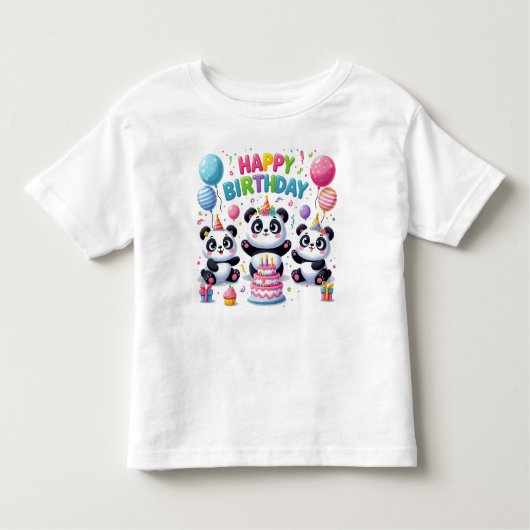 Gelukkige Verjaardag Panda's Kinder Shirts (Voorkant)