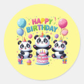 Gelukkige Verjaardag Panda's Ronde Sticker (Voorkant)
