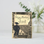 Gelukkige Verjaardag Pap Auto Cowboy Klok Briefkaart (Staand voorkant)