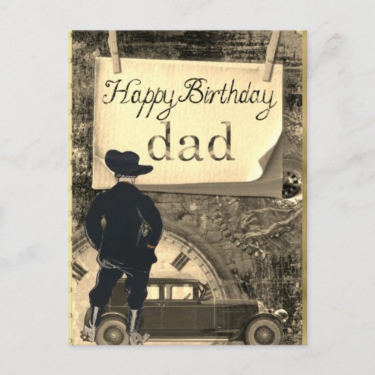 Gelukkige Verjaardag Pap Auto Cowboy Klok Briefkaart (Voorkant)