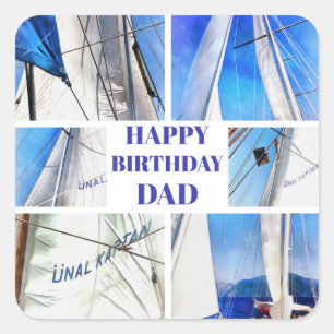 Gelukkige Verjaardag Papa Artistieke Zeilboot Coll Vierkante Sticker